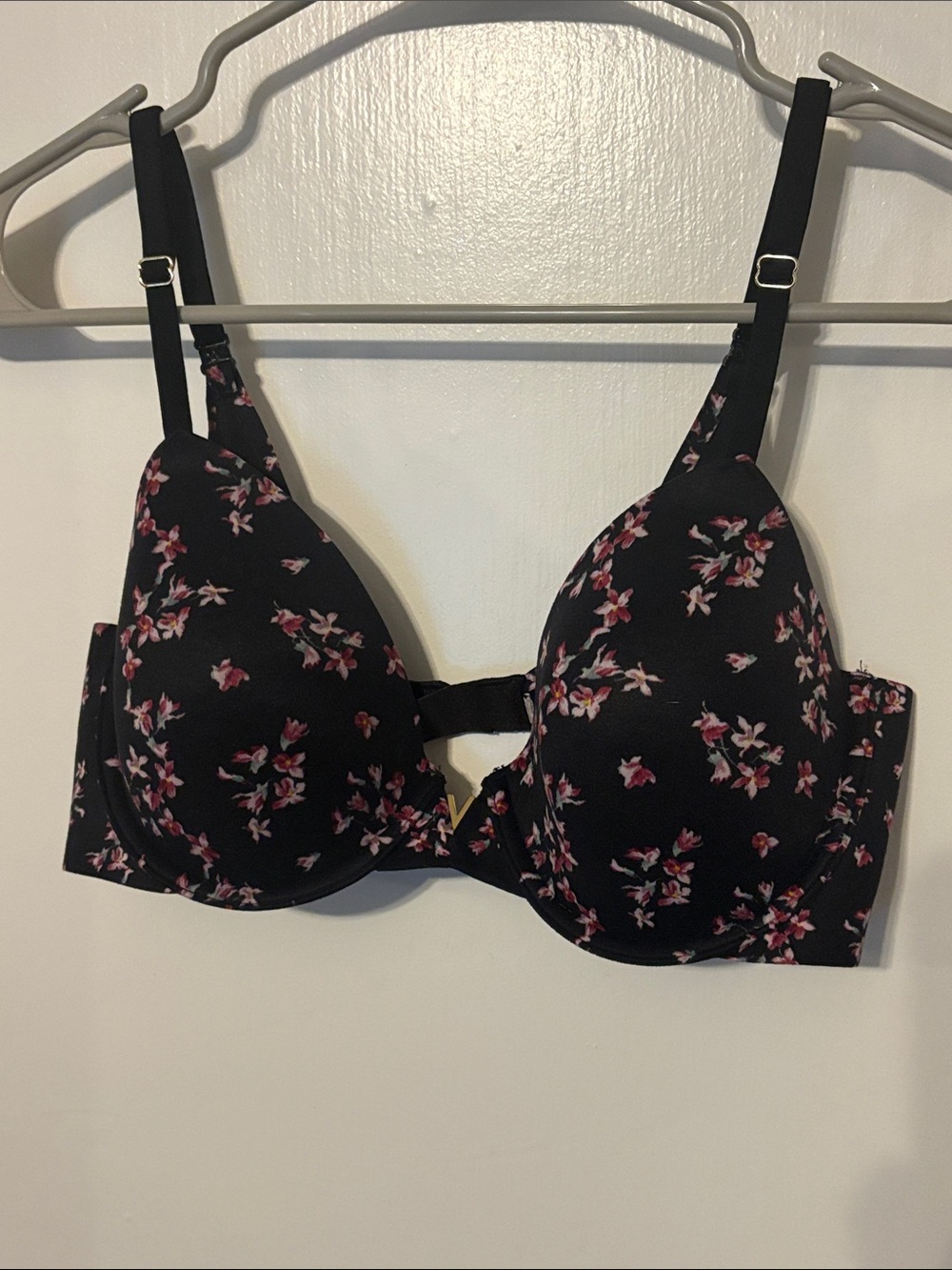 Victoria's Secret Black Bra with Pink Floral Print